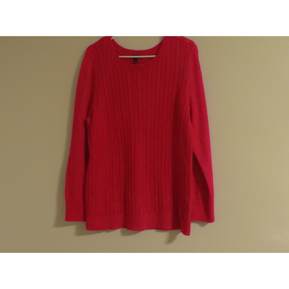 Talbots Plus Red Cable Knit Sweater Button Shoulder Cotton Blend 1X